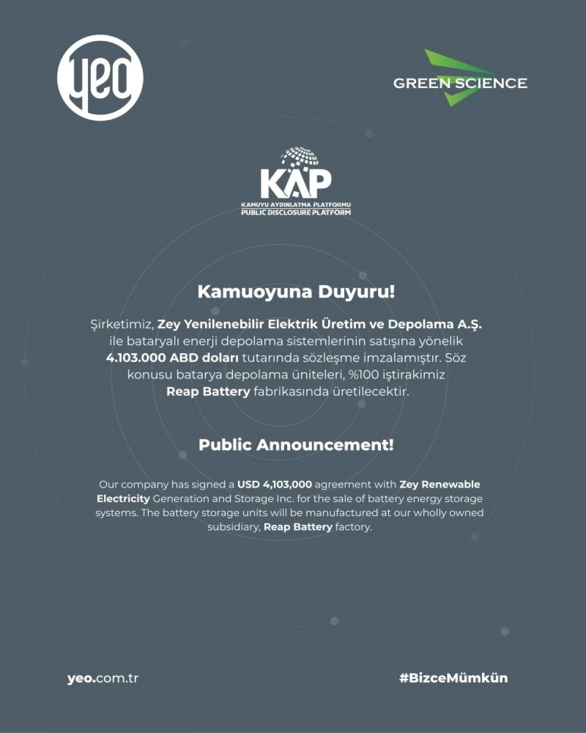 YEO&rsquo;dan Enerji Depolama Alanında 4,1 Milyon Dolarlık Yeni S&ouml;zleşme